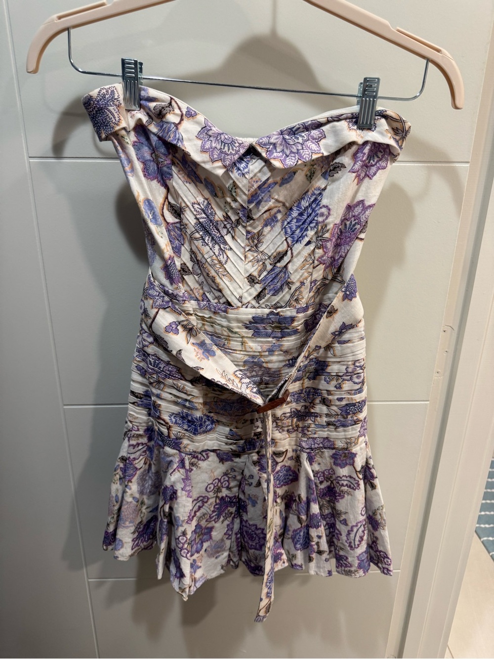 HEMANT & NANDITA Cream and Purple Floral Strapless Mini Dress